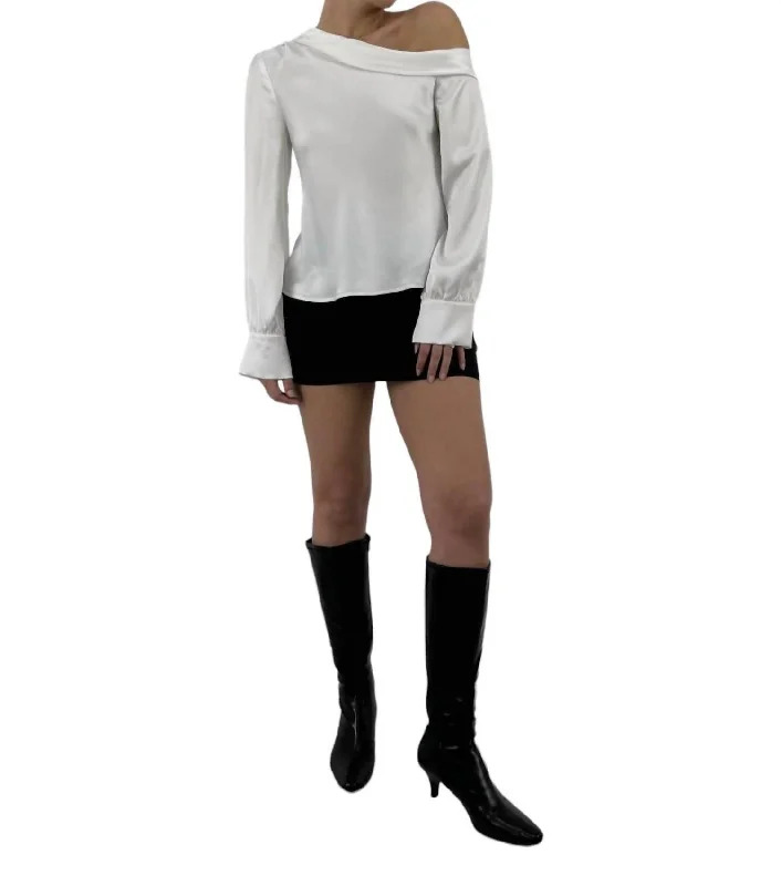 Asymmetrical Satin Draped Long Sleeve In Ivory