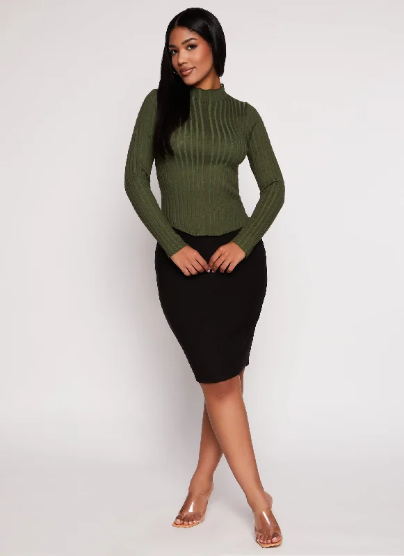 Ribbed Knit Mock Neck Sweater