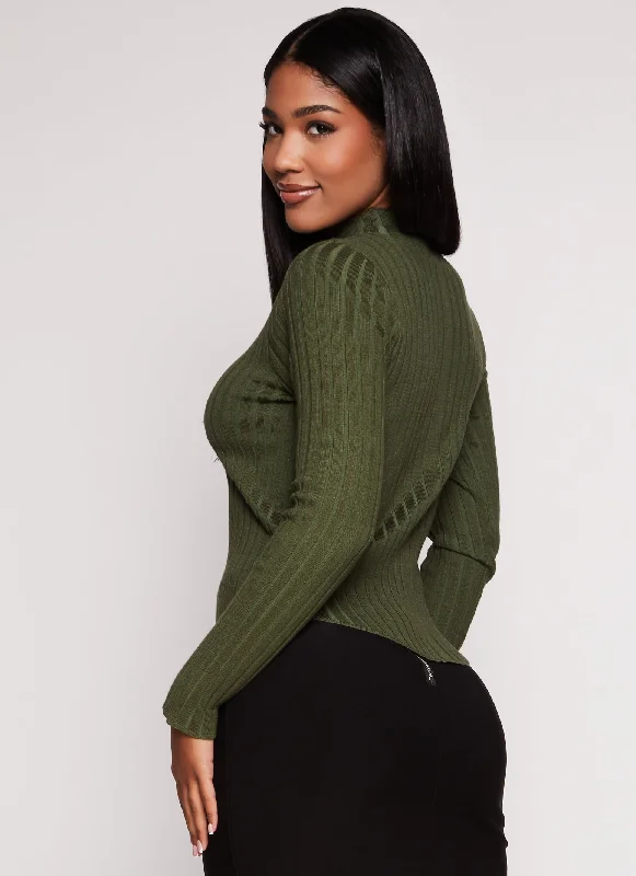 Ribbed Knit Mock Neck Sweater