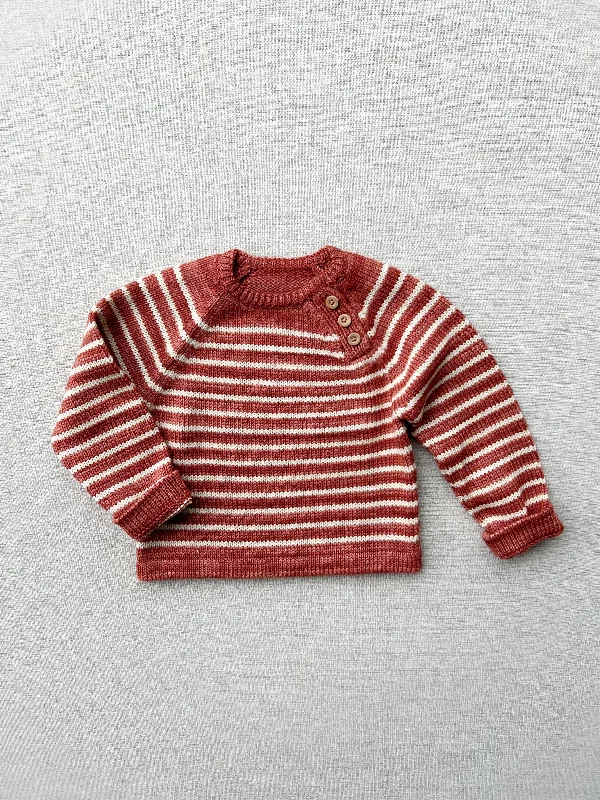 buttoned mariner stripe pullover in mahogany and cream