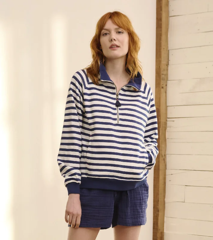 Mock Neck Pullover - Maritime Stripes