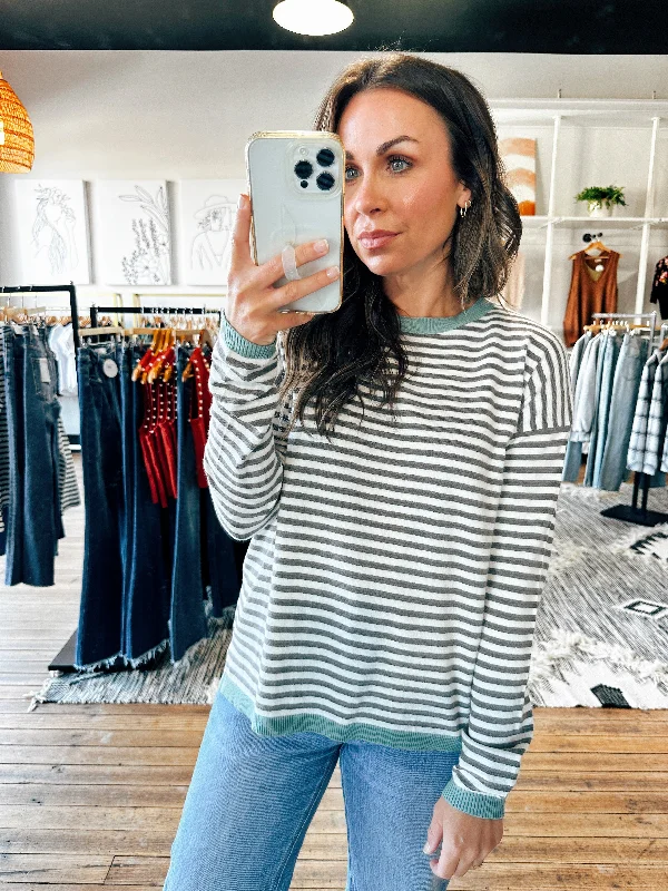 Aqua Crew Striped Pullover