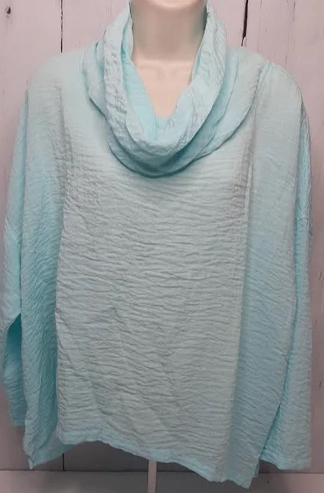 Cowl Shirt Pullover 3/4 Sleeve Turtle Neck Shear Aqua Blue Womens 11001161