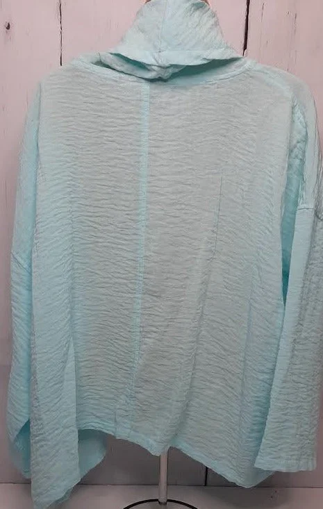 Cowl Shirt Pullover 3/4 Sleeve Turtle Neck Shear Aqua Blue Womens 11001161