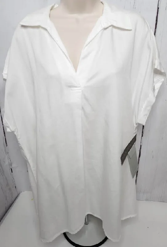 Shirt Pullover 1/4 Sleeve Button Back White Women's M22604TM X-Large