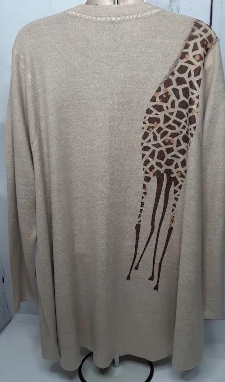 Shirt  Pullover  Biege Giraffe Long Sleeve Women's-T515bM