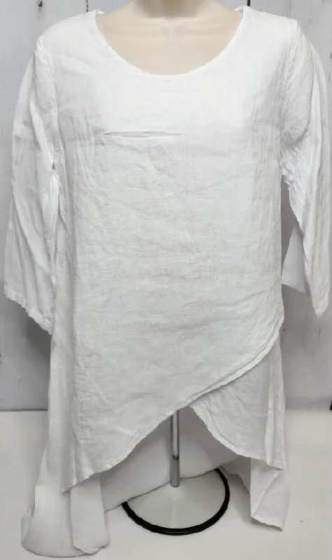 Top 3/4 Sleeve Round Neck Tunic Pullover White Women's Plt2198