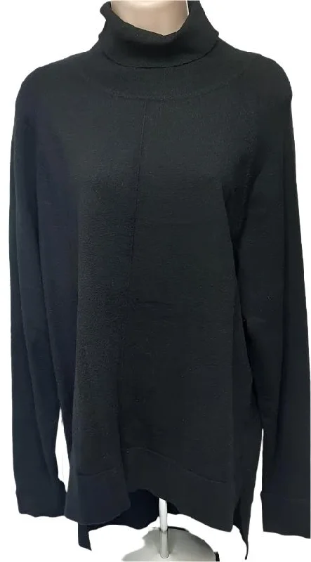 Top-Pullover-Black-Turtle Neck Long Sleeve-Women's-2239084H