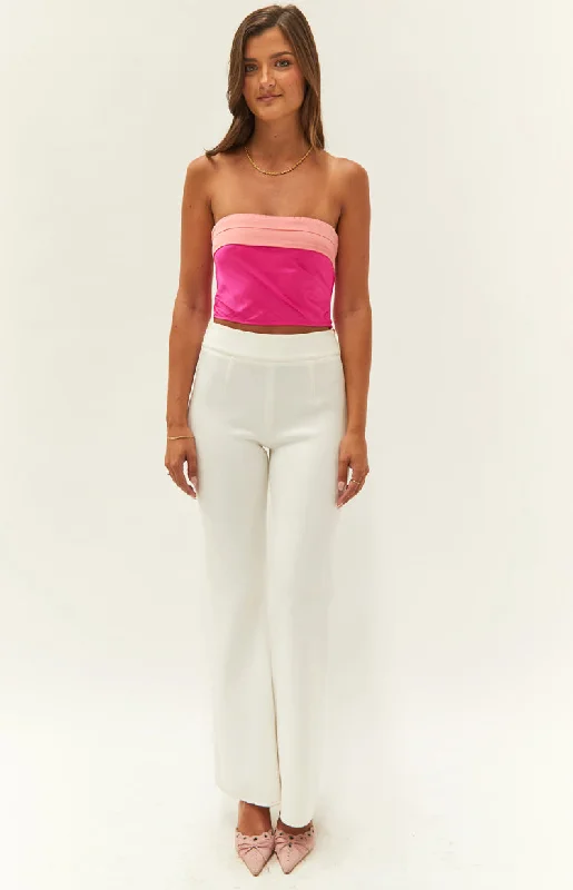 Milly Pink Satin Strapless Crop Top