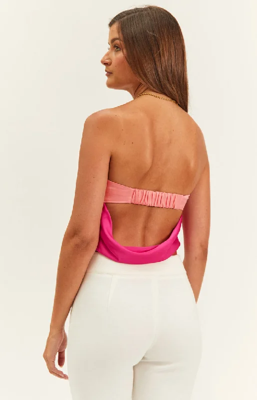 Milly Pink Satin Strapless Crop Top