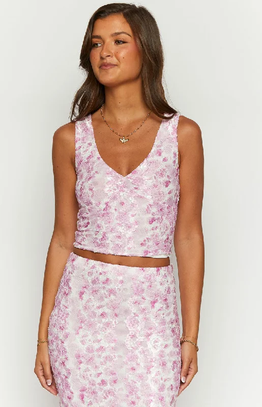 Peony Paradise Pink Lace Crop Top