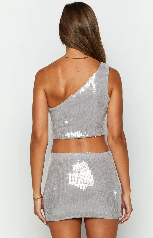 Starlight Silver Sequin Crop Top