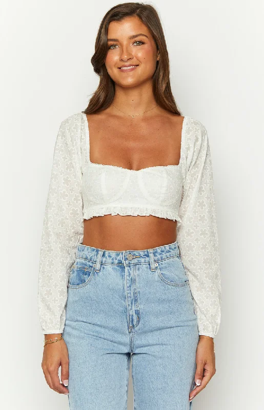 Zaria White Long Sleeve Crop Top