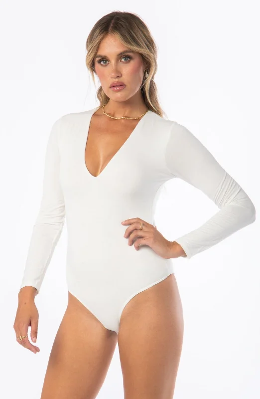 Ivory Double Layered Long Sleeve V Neck Bodysuit